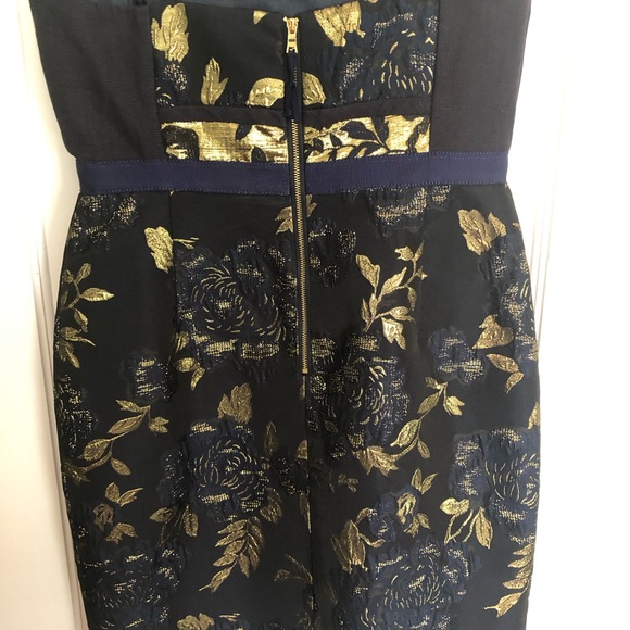 Elie Tahari Orital Jacquard Navy Metallic Gold Floral Cocktail Dress 8 US/ 12UK - Picture 6 of 11